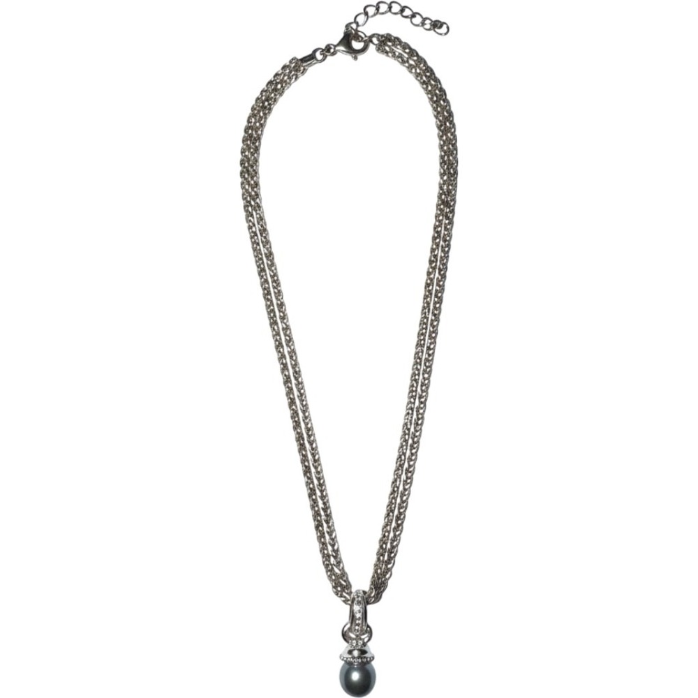 Joan Rivers Silver Tone Double Strand Wheat Chain Grey Faux Pearl Necklace